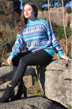 Pull alpaga turquoise des Andes